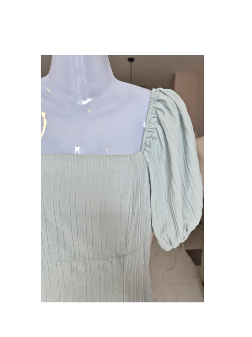 Lovito Sage Green Puff Sleeve Midi Dress