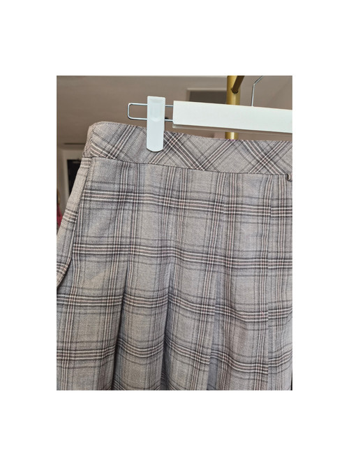 Grey Plaid Pleated Mini Skirt – Size XL (EU 44 / US 12)