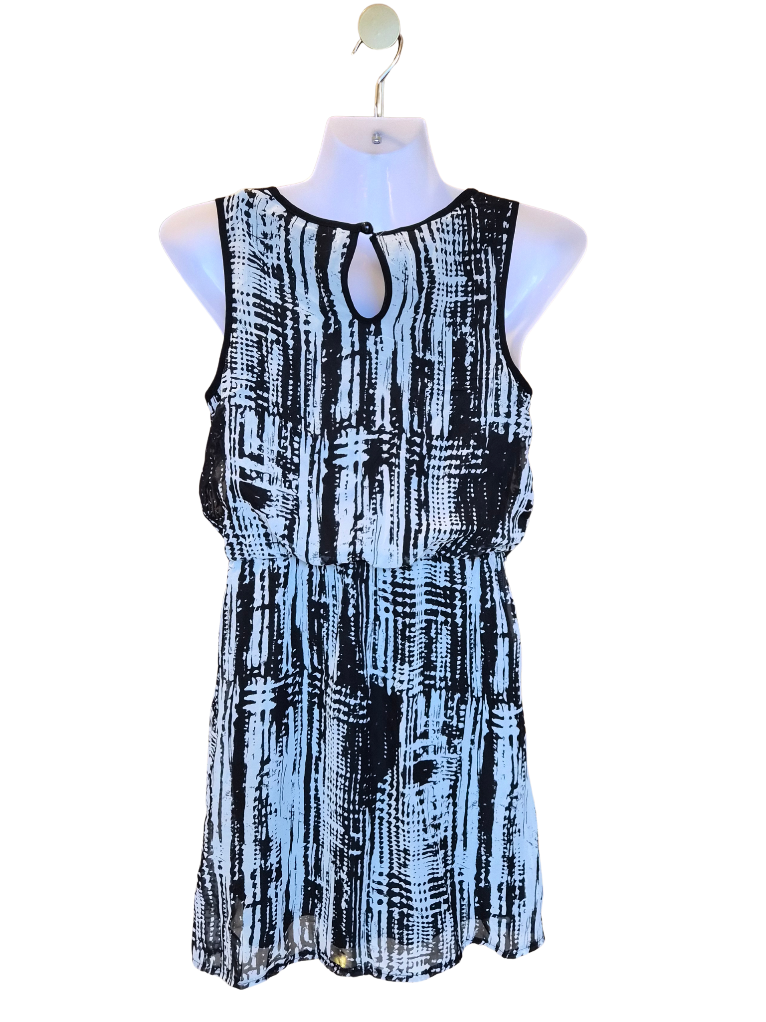 Downtown Black & White Abstract Print Sleeveless Dress