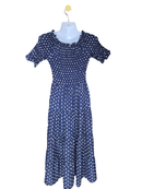 Navy Polka Dot Smocked Midi Dress