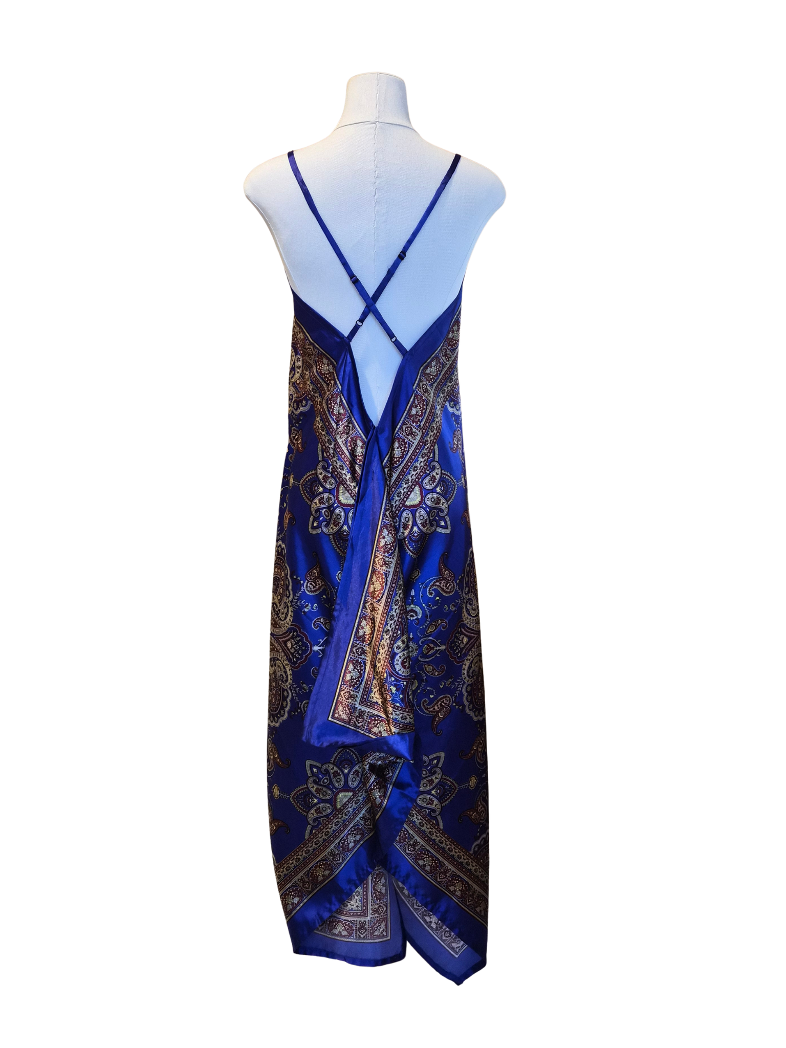 Blue Paisley Asymmetrical Slip Dress
