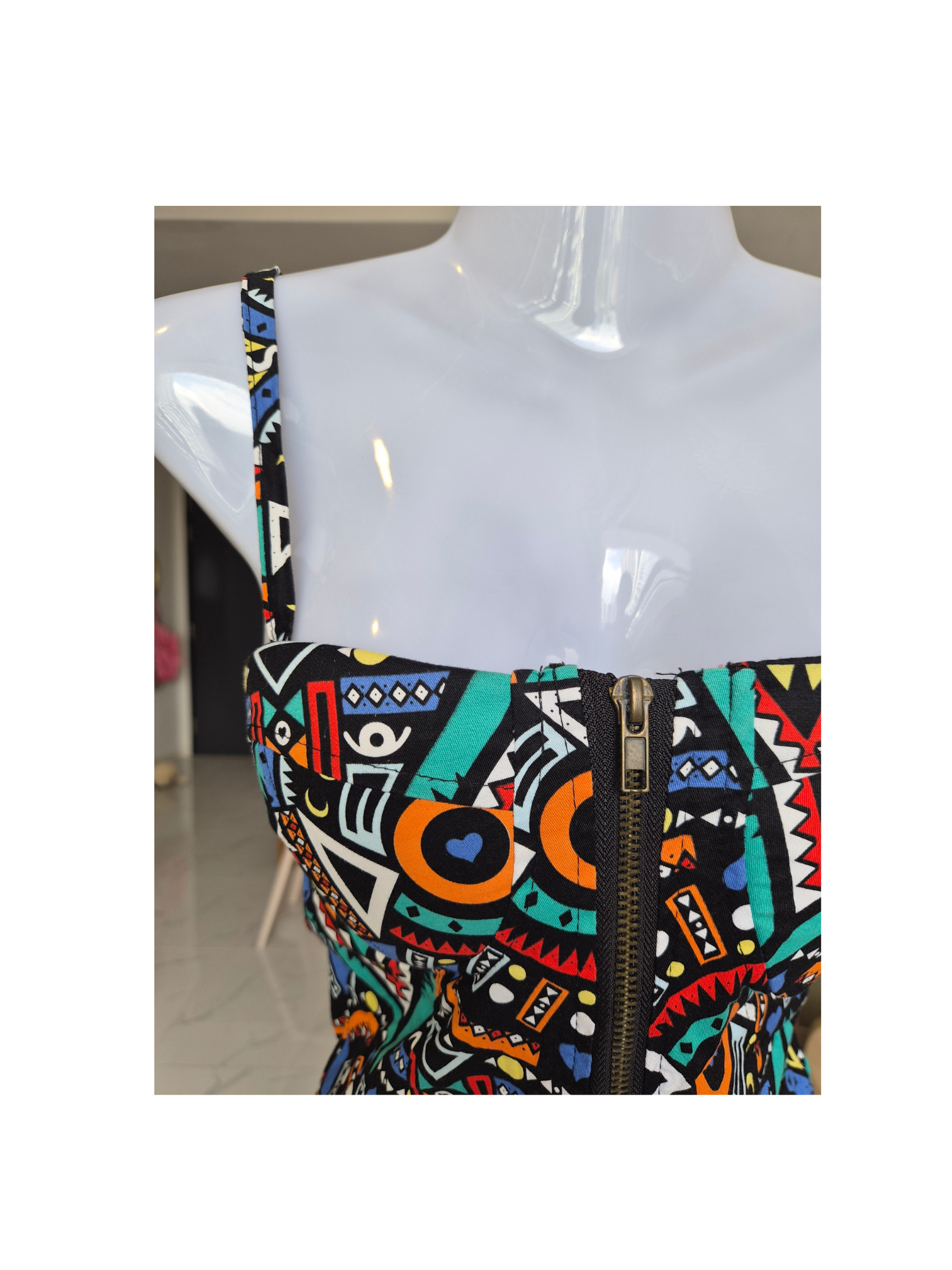 Geometric Print Corset Cami Top – Size S (Estimated)