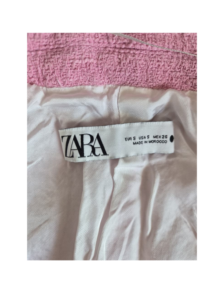 Zara Pink Bouclé Cropped Blazer – Size S