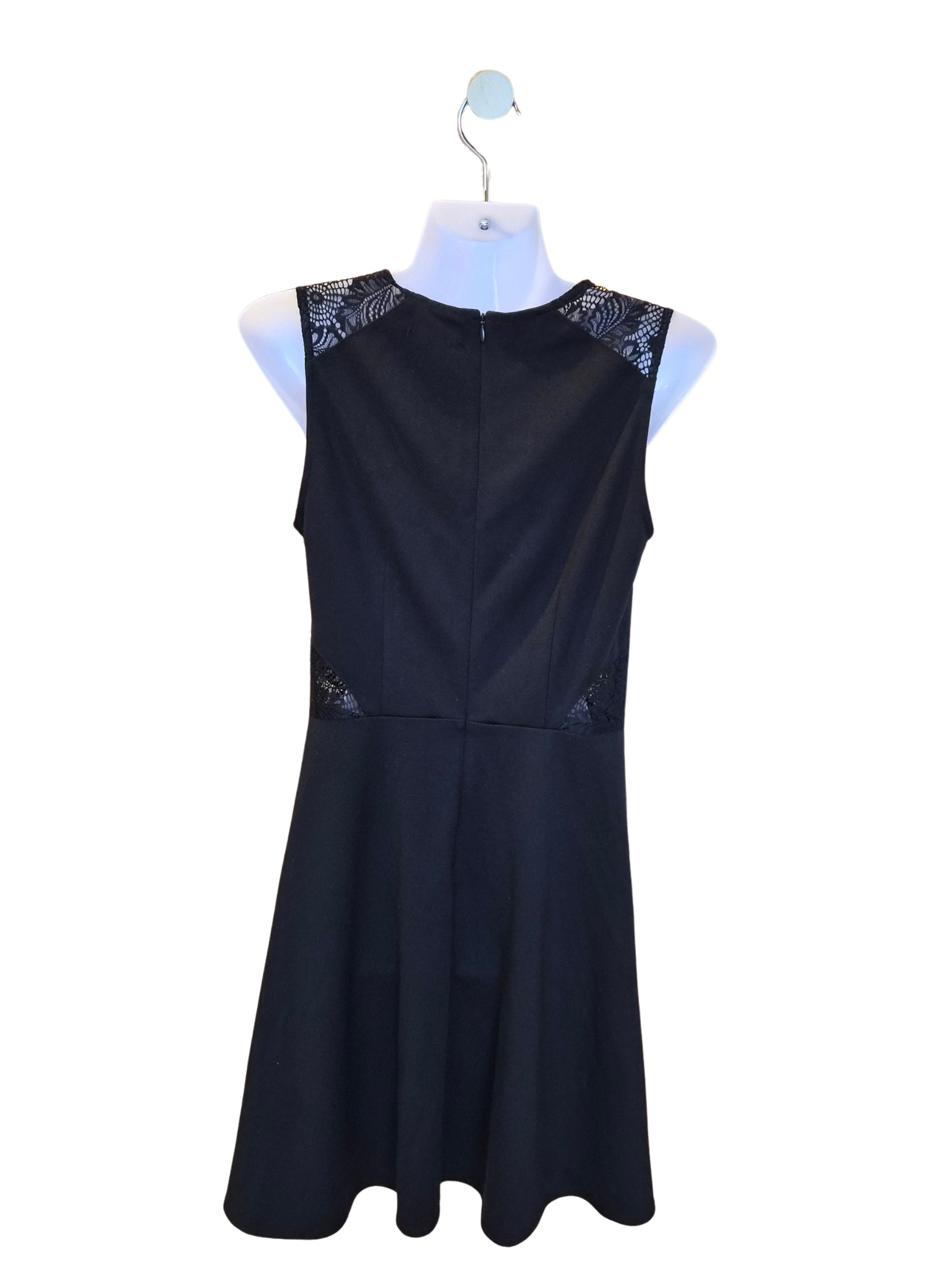 Black Fit & Flare Dress with Lace Details – Size S