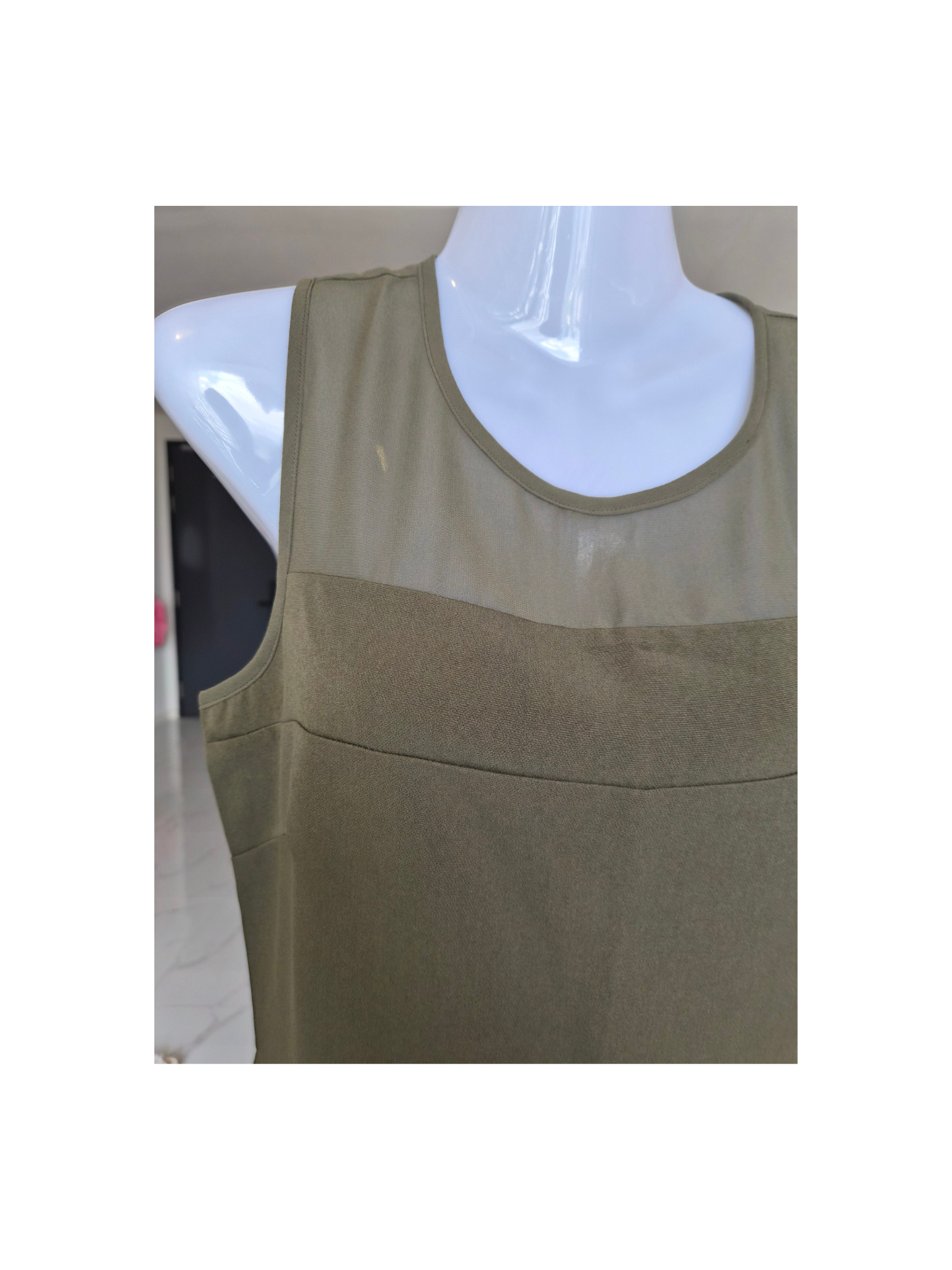 ZALORA Olive Green Mesh Panel Jumpsuit