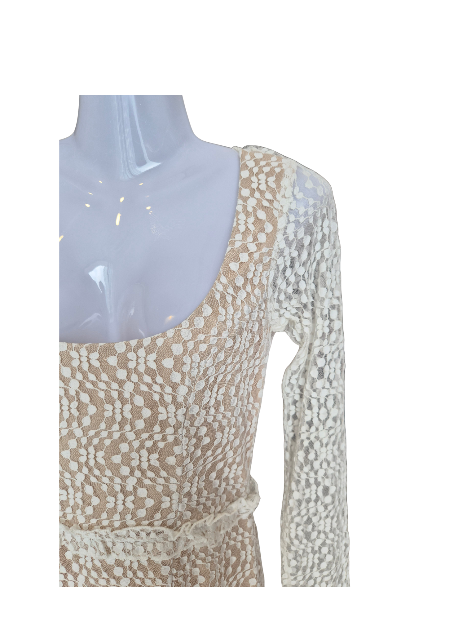 Indikah White Lace Long Sleeve Mini Dress
