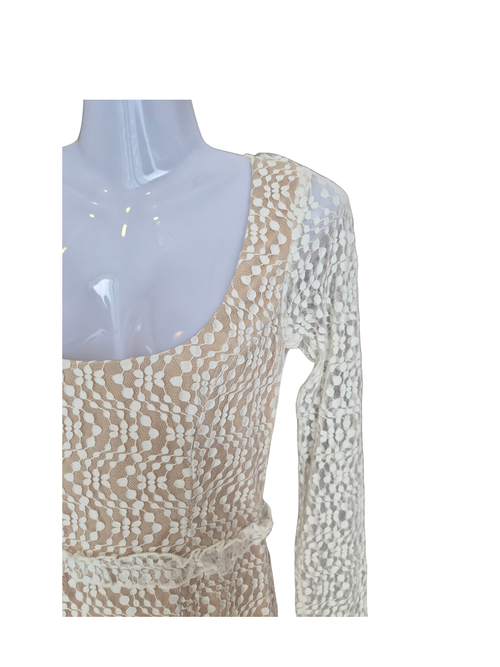 Indikah White Lace Long Sleeve Mini Dress