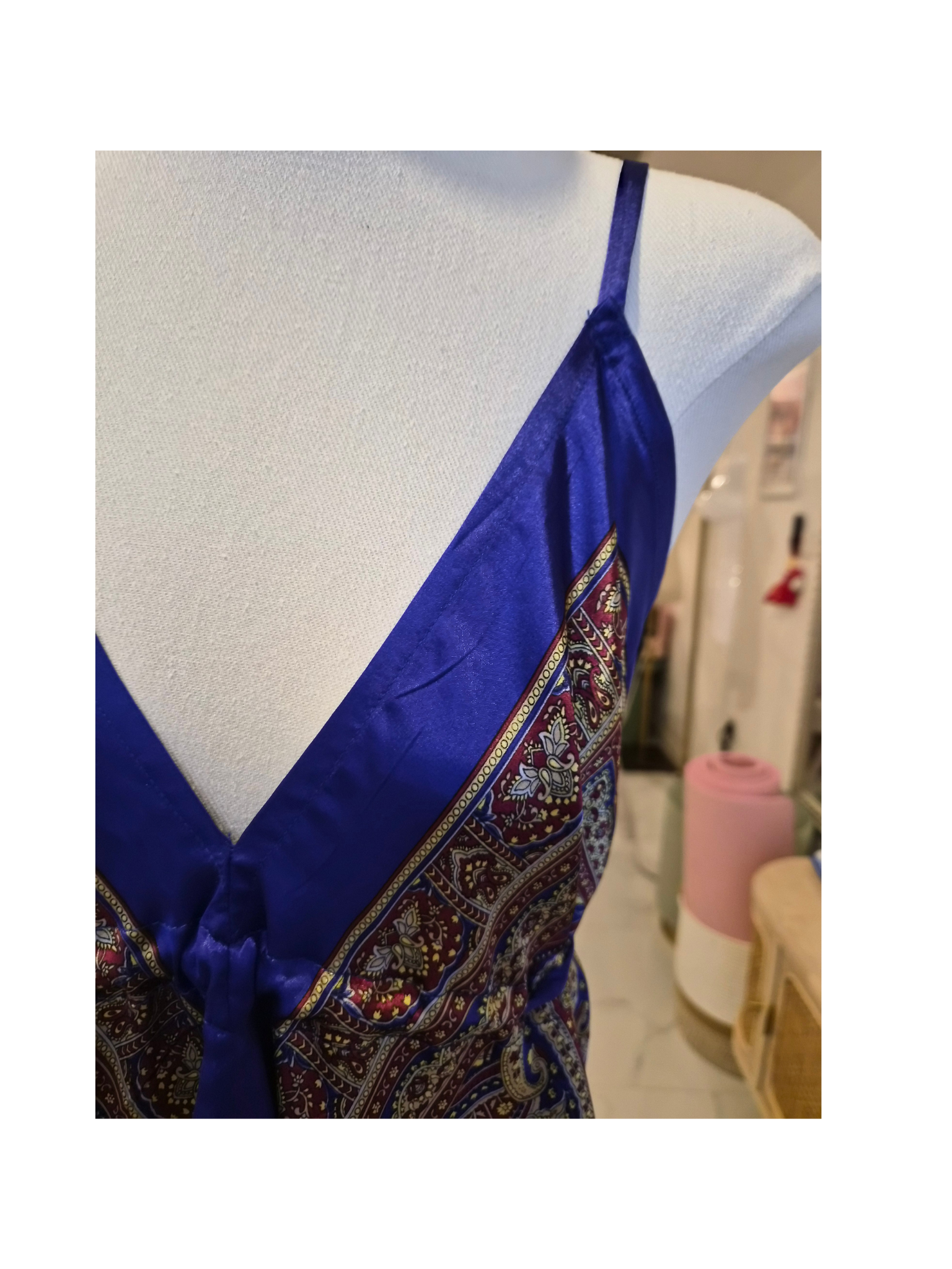 Blue Paisley Asymmetrical Slip Dress