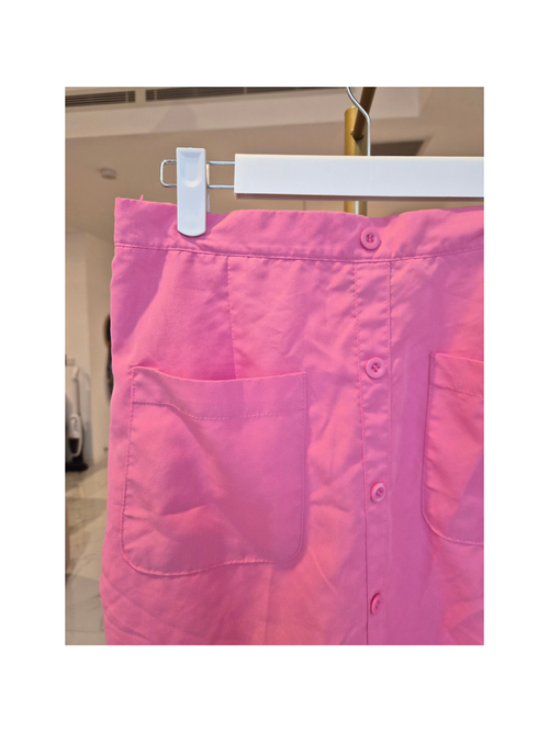 VONDA Pink Button-Front Midi Skirt with Pockets