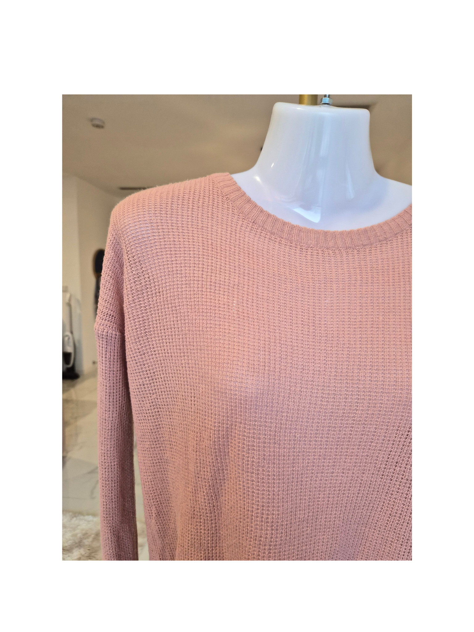 Soft Pink Waffle Knit Sweater – Size S (estimated)
