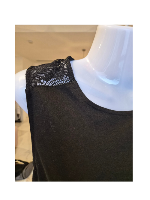 Black Fit & Flare Dress with Lace Details – Size S
