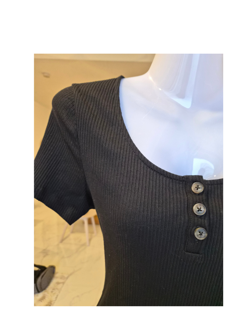 Cotton On Black Ribbed Bodycon Dress – Size M